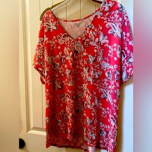 NWT loft brand red and gray patterned top